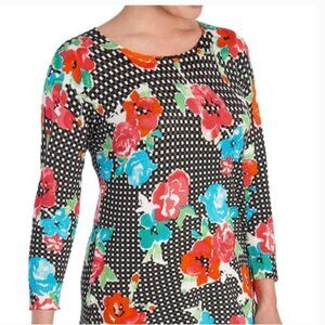 Joseph A. Black White Grid Check Rose Floral Lightweight Pullover Sweater